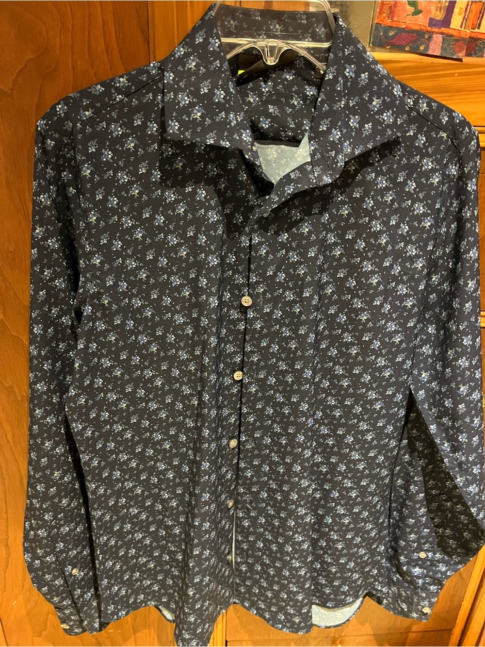 Murano Navy Button-Down Shirt with Light Blue Floral Print
